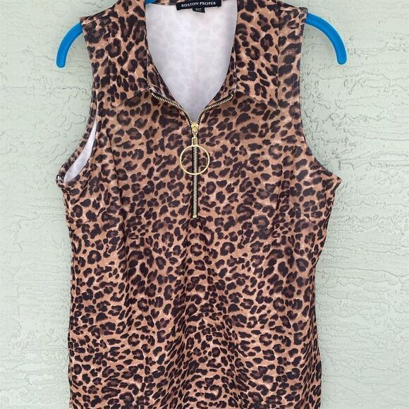 Boston Proper Leopard Print Zip-Up Women’s Size L Multicolor Sleeveless - Picture 3 of 7